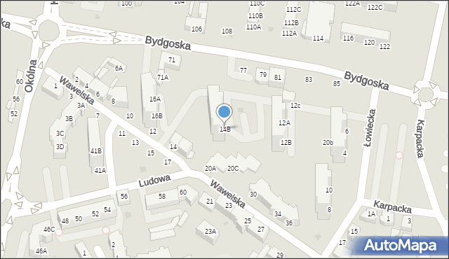 Piła, Łowiecka, 14B, mapa Piły