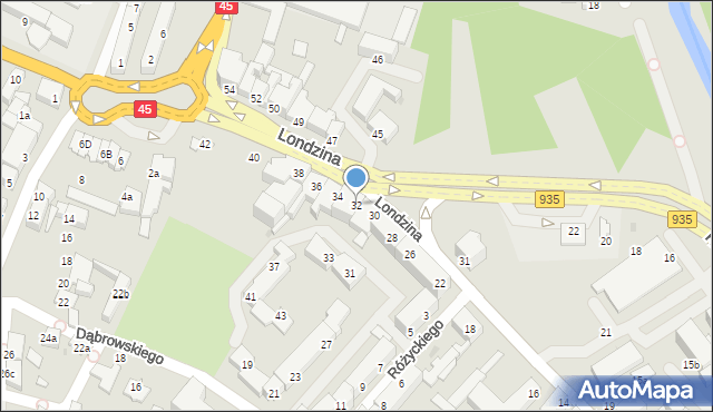 Racibórz, Londzina Józefa, ks., 32, mapa Racibórz