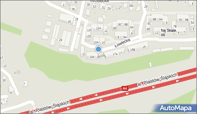 Ruda Śląska, Łowiecka, 19, mapa Rudy Śląskiej