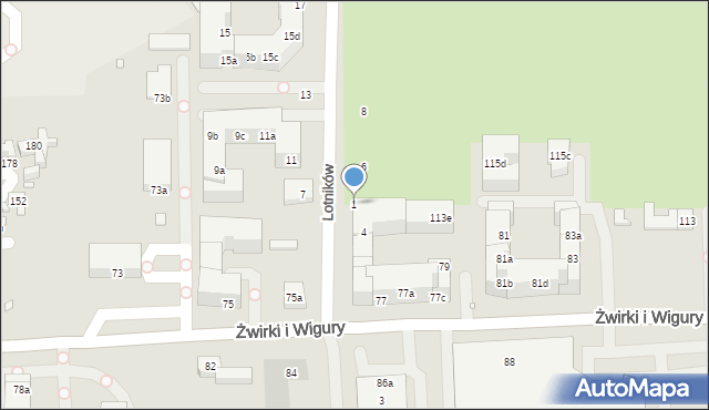 Toruń, Lotników, 1, mapa Torunia