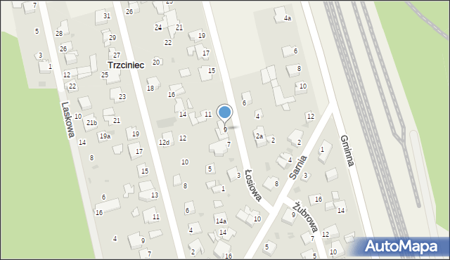 Trzciniec, Łosiowa, 9, mapa Trzciniec