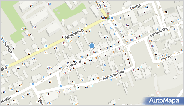 Warka, Lotników, 16, mapa Warka