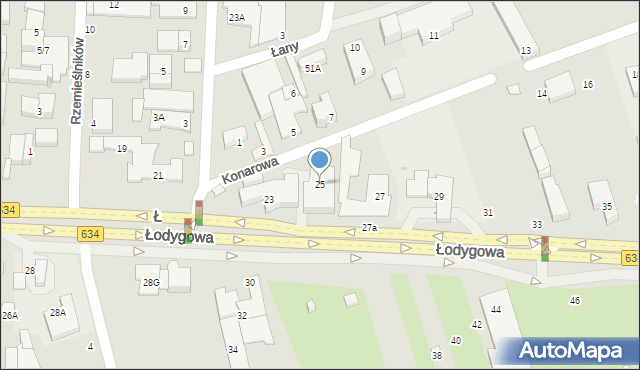 Warszawa, Łodygowa, 25, mapa Warszawy