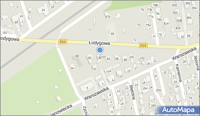 Ząbki, Łodygowa, 92, mapa Ząbki