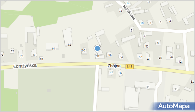 Zbójna, Łomżyńska, 58, mapa Zbójna