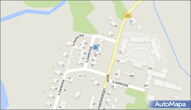 Złotów, Łowiecka, 52, mapa Złotów