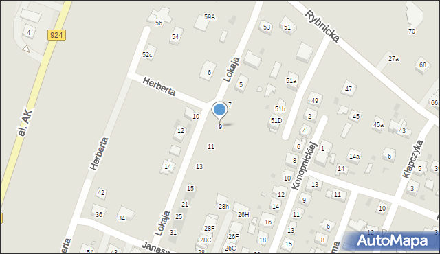 Żory, Lokaja Pawła, 9, mapa Żor