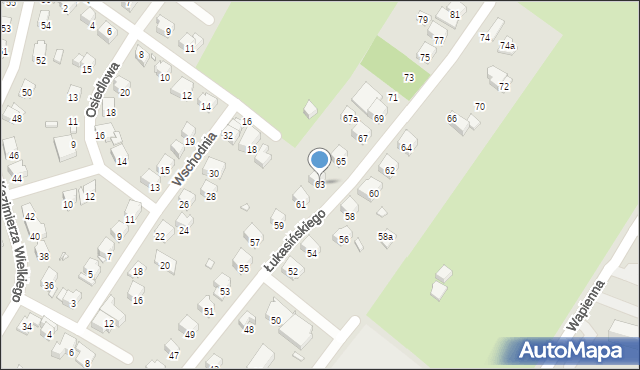 Bielsko-Biała, Łukasińskiego Waleriana, mjr., 63, mapa Bielsko-Białej
