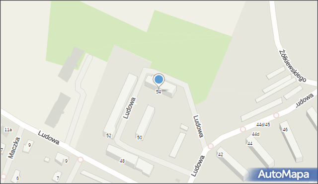 Biskupiec, Ludowa, 54, mapa Biskupiec