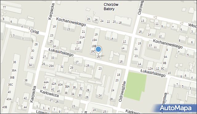 Chorzów, Łukasińskiego Waleriana, mjr., 20, mapa Chorzów