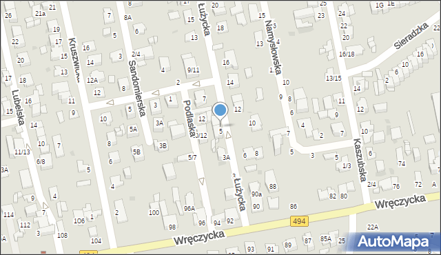 Częstochowa, Łużycka, 5A, mapa Częstochowy