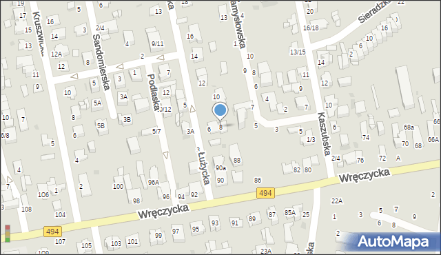 Częstochowa, Łużycka, 8, mapa Częstochowy