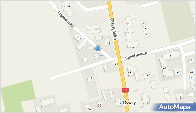 Dywity, Ługwałdzka, 1, mapa Dywity