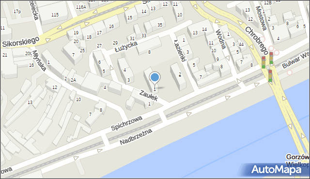 Gorzów Wielkopolski, Łużycka, 1, mapa Gorzów Wielkopolski