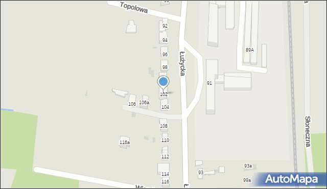 Gryfino, Łużycka, 102, mapa Gryfino