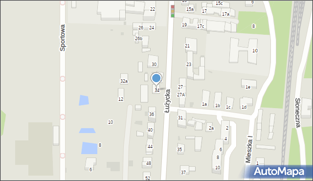 Gryfino, Łużycka, 34, mapa Gryfino