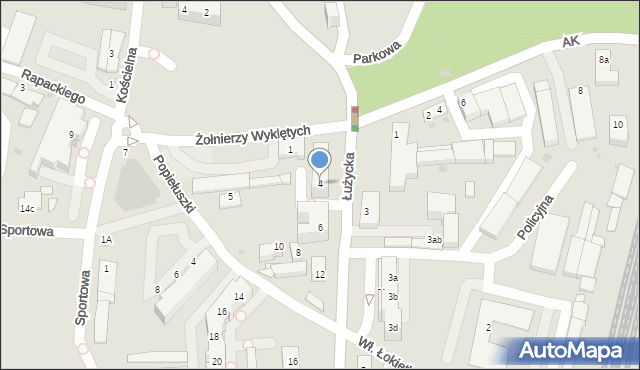 Gryfino, Łużycka, 4, mapa Gryfino
