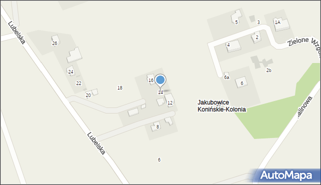 Jakubowice Konińskie-Kolonia, Lubelska, 14, mapa Jakubowice Konińskie-Kolonia
