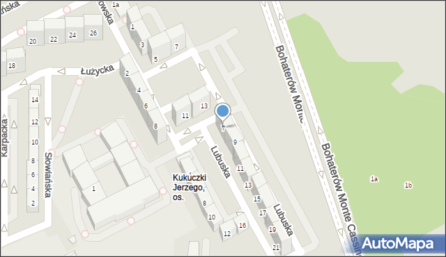 Katowice, Lubuska, 7, mapa Katowic