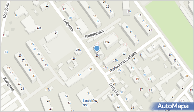 Koszalin, Łużycka, 25, mapa Koszalina