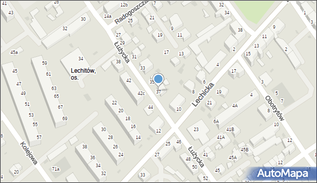 Koszalin, Łużycka, 37, mapa Koszalina