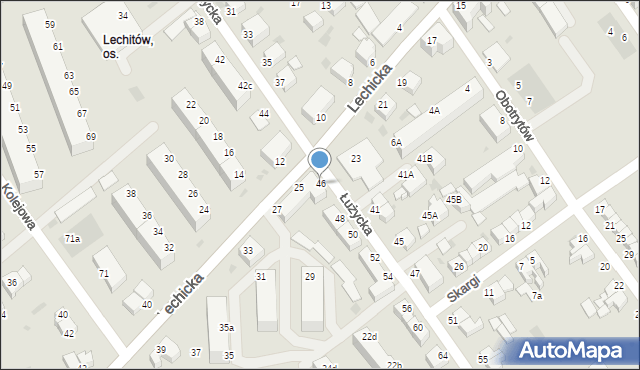 Koszalin, Łużycka, 46, mapa Koszalina