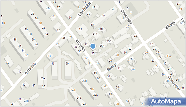 Koszalin, Łużycka, 45, mapa Koszalina