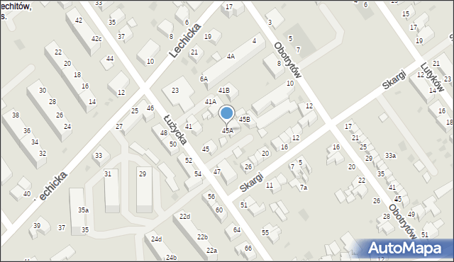 Koszalin, Łużycka, 45A, mapa Koszalina