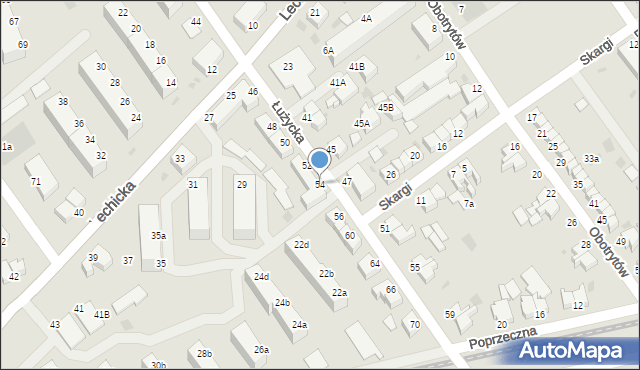 Koszalin, Łużycka, 54, mapa Koszalina