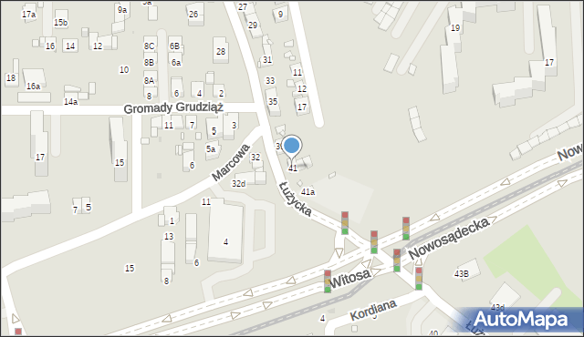 Kraków, Łużycka, 41, mapa Krakowa