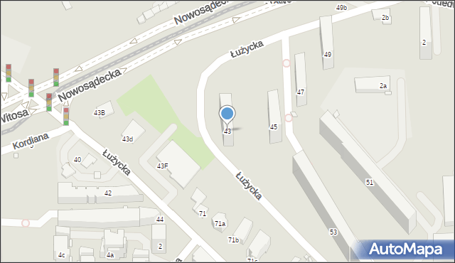 Kraków, Łużycka, 43, mapa Krakowa