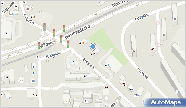 Kraków, Łużycka, 43d, mapa Krakowa