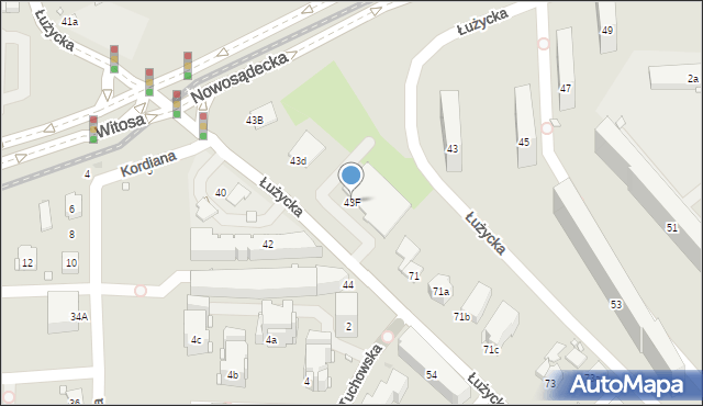 Kraków, Łużycka, 43F, mapa Krakowa