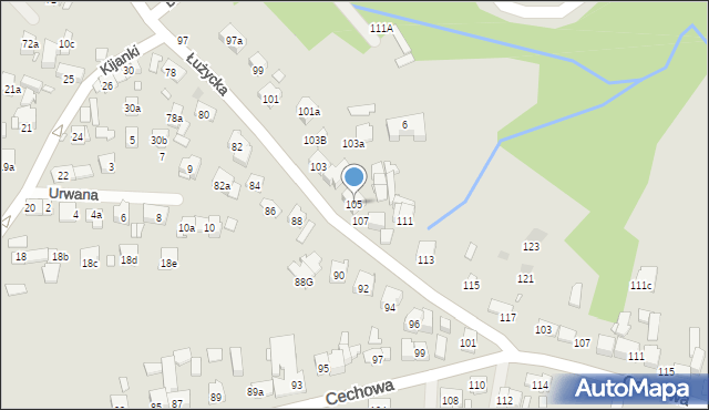 Kraków, Łużycka, 105, mapa Krakowa