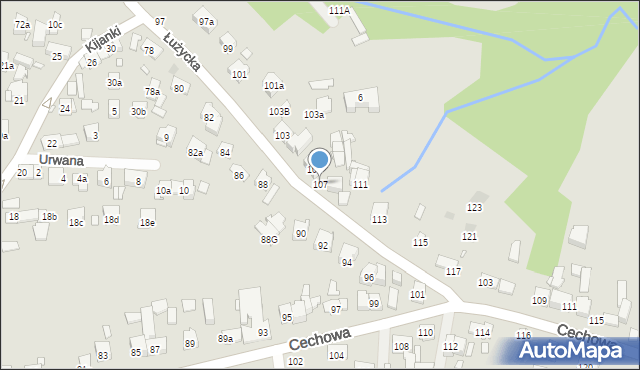 Kraków, Łużycka, 107, mapa Krakowa