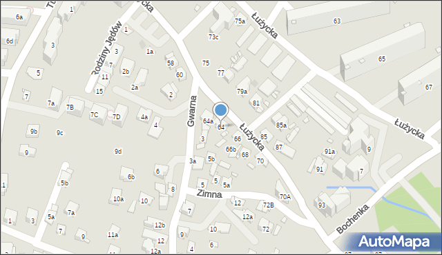 Kraków, Łużycka, 64, mapa Krakowa