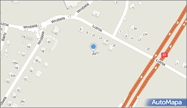 Kraków, Łutnia, 18a, mapa Krakowa