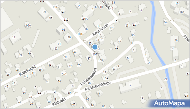 Krosno, Łukasiewicza Ignacego, 102, mapa Krosna