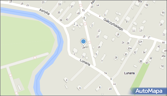 Krosno, Lunaria, 1A, mapa Krosna