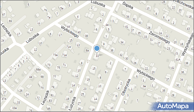 Leszno, Łużycka, 11, mapa Leszno