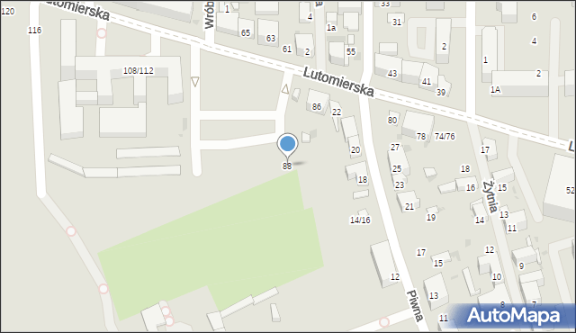 Łódź, Lutomierska, 88, mapa Łodzi