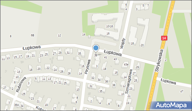 Łódź, Łupkowa, 39, mapa Łodzi