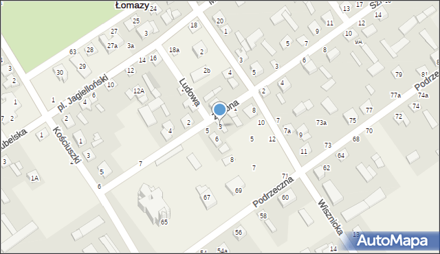 Łomazy, Ludowa, 3, mapa Łomazy