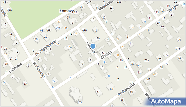 Łomazy, Ludowa, 4a, mapa Łomazy