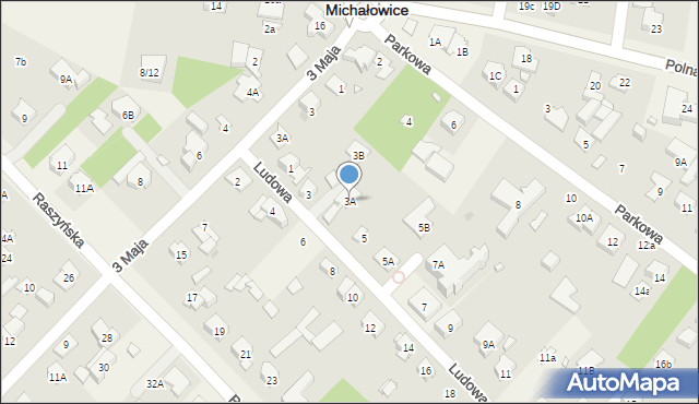 Michałowice, Ludowa, 3A, mapa Michałowice