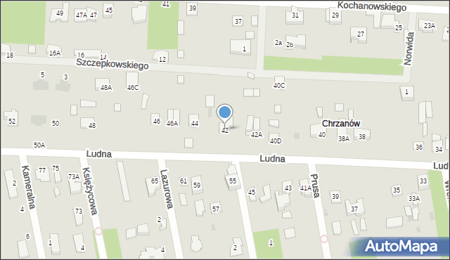 Milanówek, Ludna, 42, mapa Milanówek