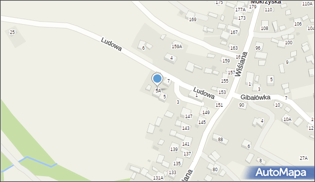 Mokrzyska, Ludowa, 5A, mapa Mokrzyska