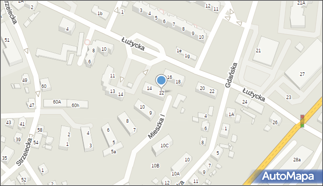 Myślibórz, Łużycka, 12, mapa Myślibórz