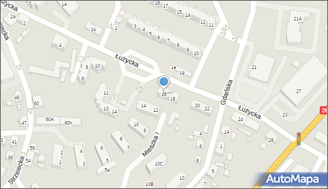 Myślibórz, Łużycka, 16, mapa Myślibórz