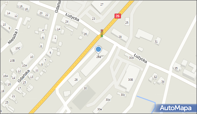 Myślibórz, Łużycka, 28a, mapa Myślibórz